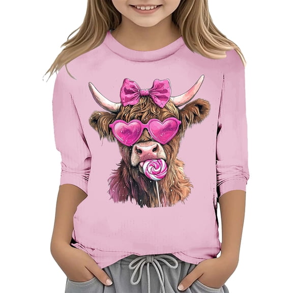 WOYY Big Girls Valentine's Day T-Shirt 3/4 Sleeve Crewneck T Shirt Casual Graphic Tee