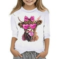 thumbnail image 1 of WOYY Big Girls 3/4 Sleeve T Shirt for Valentine's Day Cute Highland Cow Print T-Shirt, 1 of 3