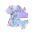 thumbnail image 1 of WOYY Big Girls 3Pcs Swimsuit Mermaid Scales Bikini Set Cover Up Swimwear Bathing Suit, 1 of 5