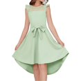 thumbnail image 1 of WOYY Big Girls A Line Dress Sleeveless Ruffle Irregular Dress with Belt, Sizes 11-12Y, 1 of 4