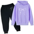thumbnail image 1 of WOYY Big Girls Active Outfits Bow Print Casual Hoodie Joggers Sweat Suit, Sizes 9-10, 1 of 2