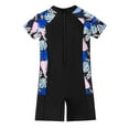 thumbnail image 1 of WOYY Girls Short Sleeve Zipper One-Piece Swimsuit Quick Dry Surf Bathing Suit, Sizes 6-11, 1 of 8