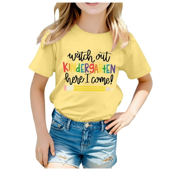 WOYY Big Girls Back To School T Shirt Letter Print Short Sleeve T-Shirt Kids Active Tee Shirt