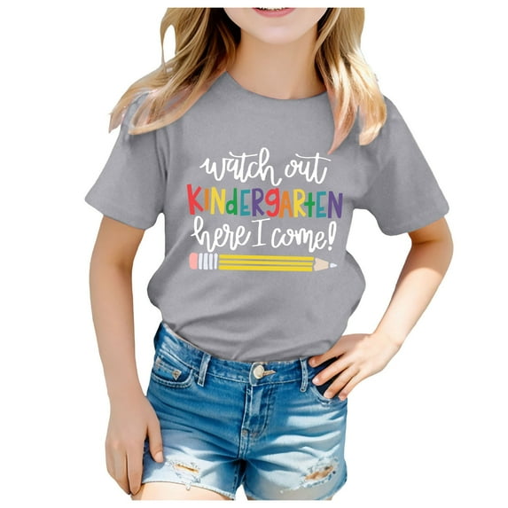 WOYY Big Girls Back To School T Shirt Letter Print Short Sleeve T-Shirt Kids Active Tee Shirt