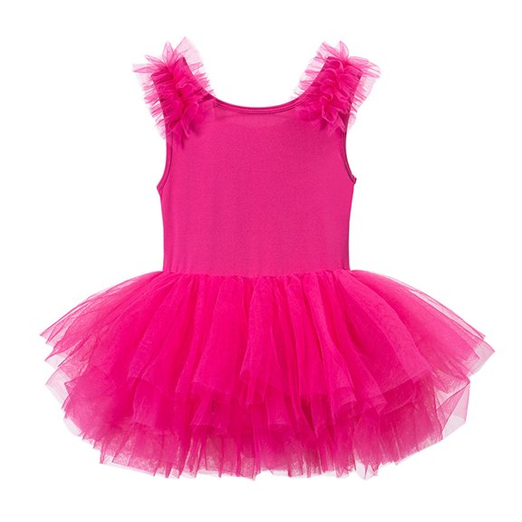 WOYY Big Girls Ballet Dance Dress Sleeveless Ruffle Tutu Dress Leotard, Sizes 7-8Y