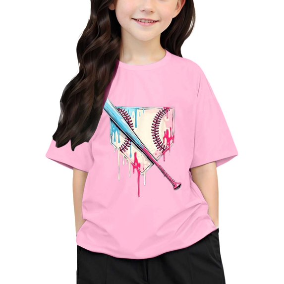 WOYY Big Girls Baseball Graphic Tee Summer Casual Short Sleeve T-Shirt Top, Sizes 3-13