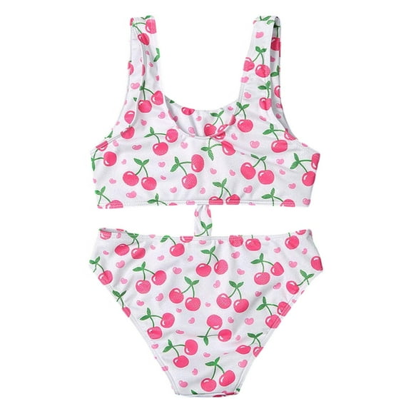 WOYY Big Girls Bikini Swimsuit Cherry Print Bathing Suit Quick Dry Beach Swimwear