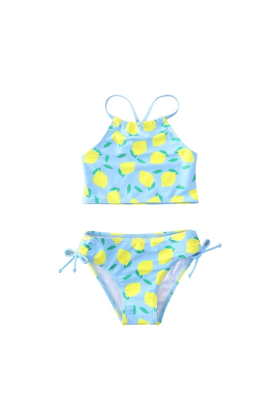 Big Girls Bikini Two Piece Swimsuit Lemon Prints Swimwear Beach Bathing Suit