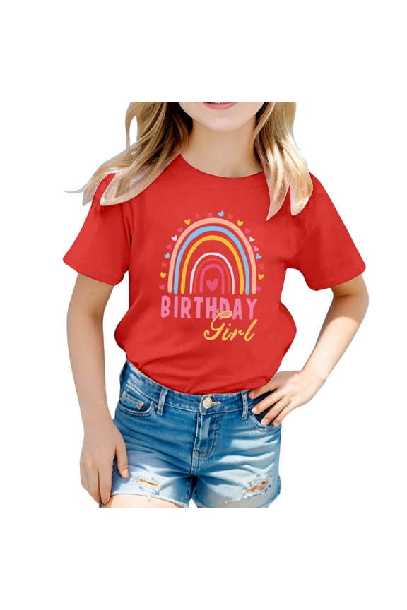 Big Girls Birthday T Shirt Short Sleeve Graphic T-Shirt for Children, Sizes 1-13