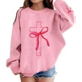 thumbnail image 1 of WOYY Big Girls Bow Sweatshirt Long Sleeve Crew Neck Pullover Sweatshirts, Sizes 8-9, 1 of 3