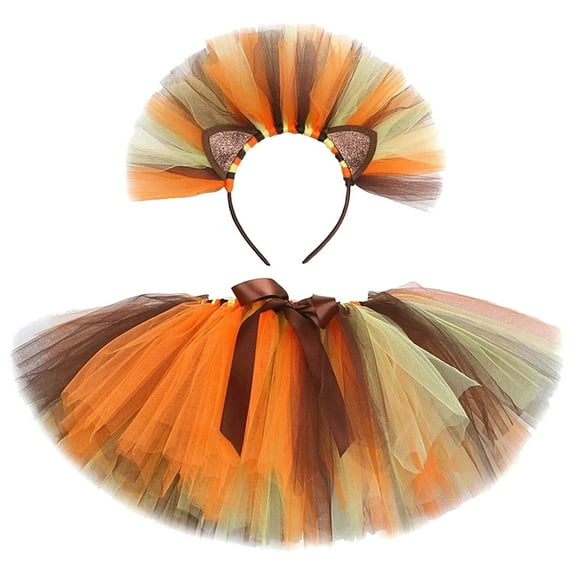 WOYY Big Girls Carnival Party Dance Lion Tutu Skirt Headband 2Pcs Outfits, Sizes 2-9