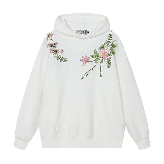 WOYY Big Girls' Casual Hoodie Flower Embroidery Loose Pullover Hooded Sweatshirt