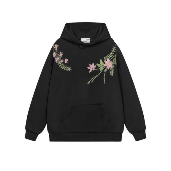 WOYY Big Girls' Casual Hoodie Flower Embroidery Loose Pullover Hooded Sweatshirt