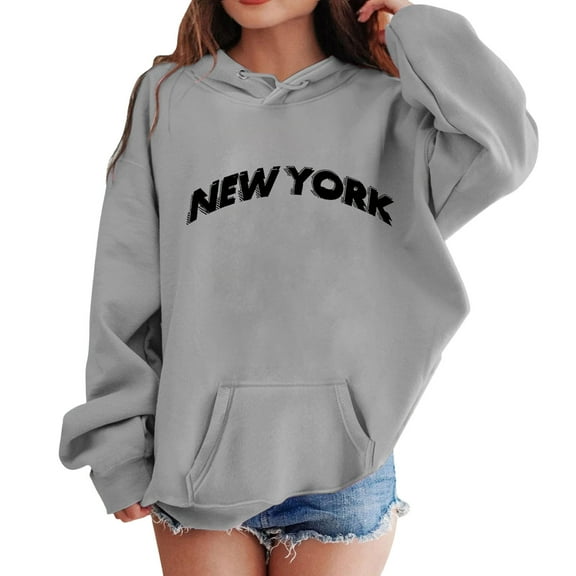 WOYY Big Girls Casual Hoodie New York Print Hooded Sweatshirt Long Sleeve Shirt, Sizes 7-8