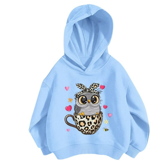 WOYY Big Girls Casual Hoodie Owl Print Cute Pullover Hooded Sweatshirt, Sizes 7-8
