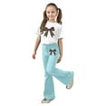 thumbnail image 1 of WOYY Big Girls Casual Outfits Bow Short Sleeve T-Shirt Flare Pants Set, Sizes 8-9, 1 of 4