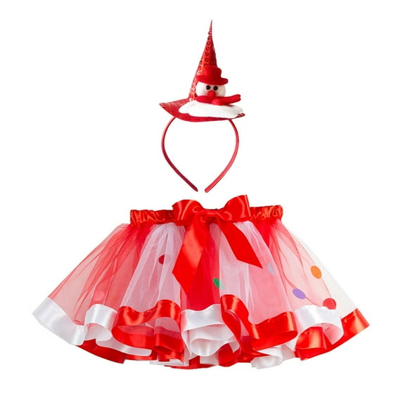WOYY Big Girls Christmas Dance Party Tutu Skirt Pettiskirt with Hairband, Sizes 2-11