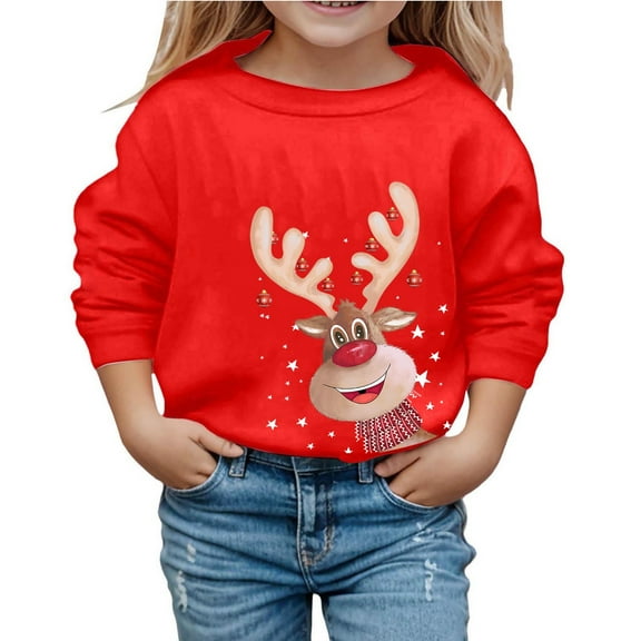 WOYY Big Girls Christmas Sweatshirt Reindeer Print Crewneck Pullover Sweatshirts Top
