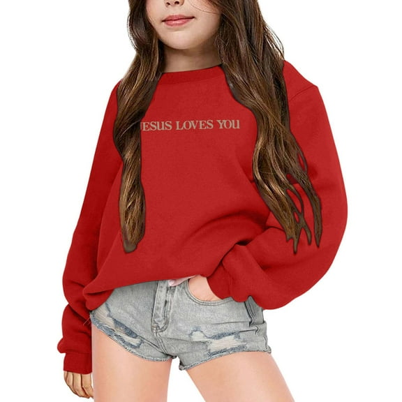 WOYY Big Girls Crewneck Sweatshirt Letter Print Long Sleeve Pullover, Sizes 7-8