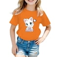 thumbnail image 1 of WOYY Big Girls Cute Graphic Tee Cartoon Cat Print Cotton Short Sleeve T-Shirt, Sizes 3-12, 1 of 4