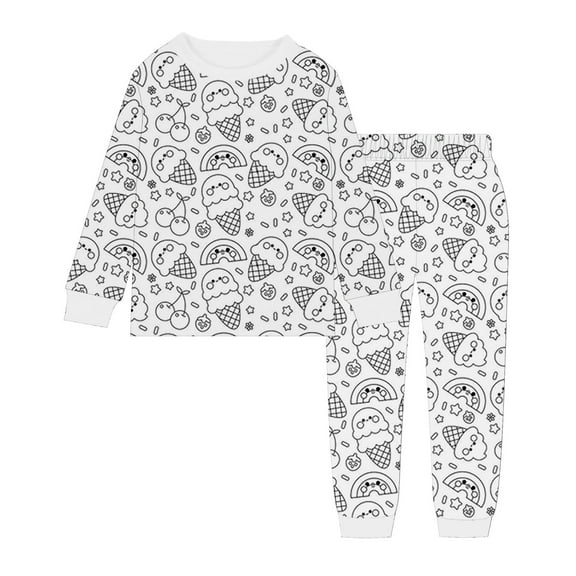 WOYY Big Girls DIY Colouring Pajamas Ice-Cream Cute Long Sleeve Top Pants Pjs, Sizes 8-9