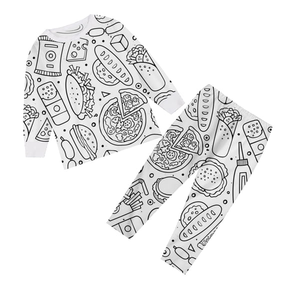 WOYY Big Girls DIY Hand Painted Pajama Set Food Print Long Sleeve Top Pants, Sizes 7-8