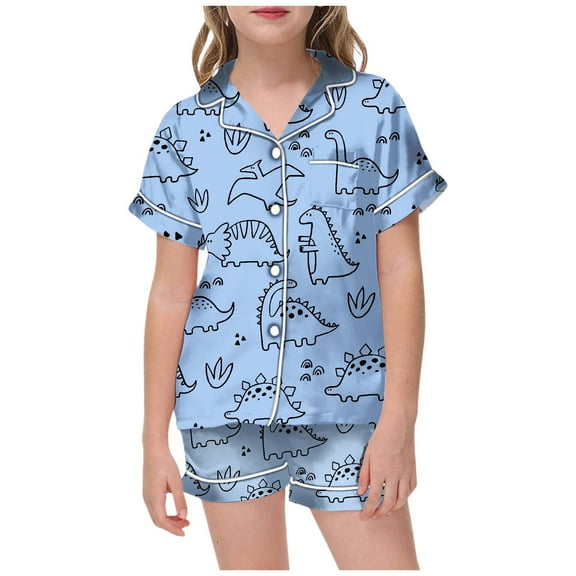 WOYY Big Girls DIY Hand Painted Pajamas Cute Cartoon Dinosaur Print Coloring Homewear