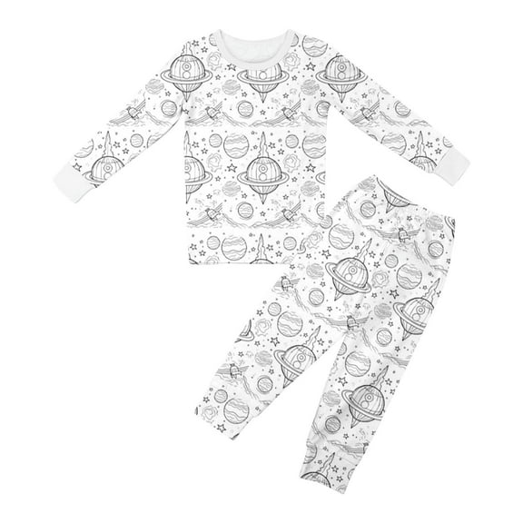 WOYY Big Girls DIY Hand Painted Pajamas Planet Graphic Long Sleeve Top Pants Pjs, Sizes 7-8