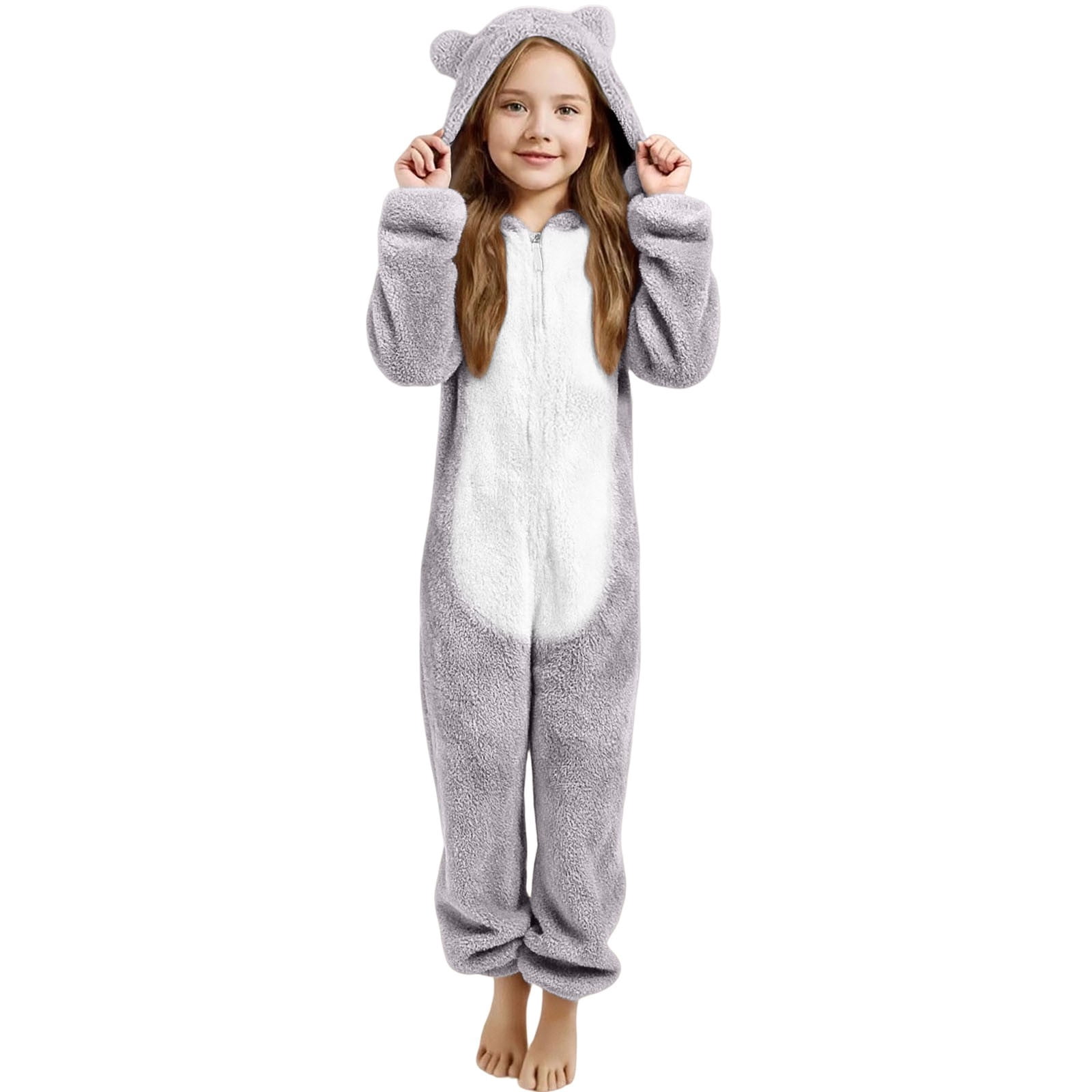 WOYY Big Girls Hooded Onesie Cute Soft Warm Zipper Jumpsuit Romper, Sizes 11-12