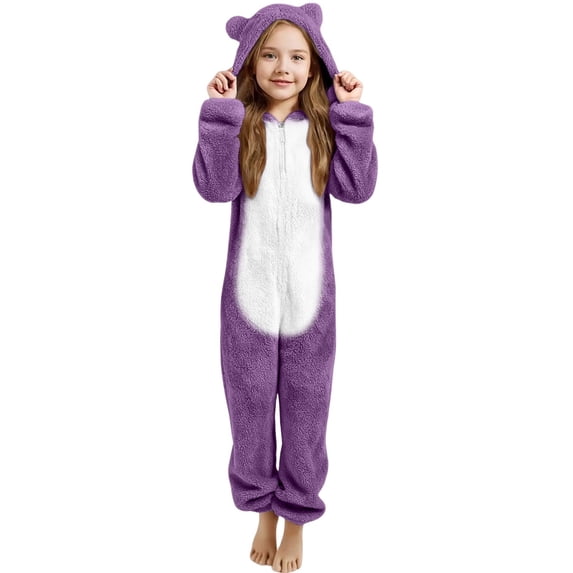 WOYY Big Girls Hooded Onesie Cute Soft Warm Zipper Jumpsuit Romper, Sizes 11-12