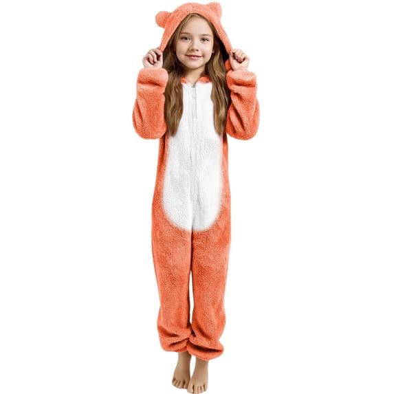 WOYY Big Girls Hooded Onesie Cute Soft Warm Zipper Jumpsuit Romper, Sizes 11-12