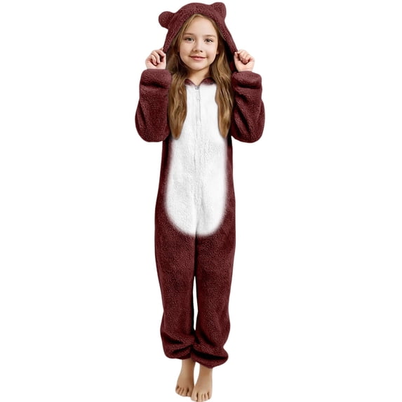 WOYY Big Girls Hooded Onesie Cute Soft Warm Zipper Jumpsuit Romper, Sizes 11-12
