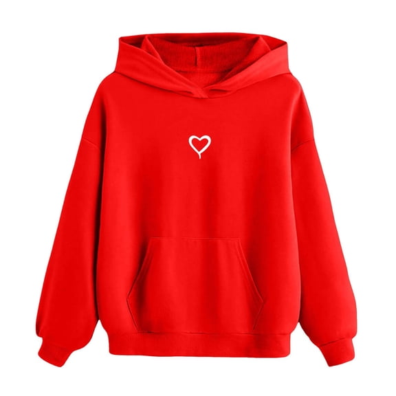 WOYY Big Girls Hoodie Heart Print Graphic Hooded Sweatshirt Long Sleeve Top