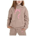 thumbnail image 1 of WOYY Big Girls Fleece Hoodie Set Bow Print Hooded Sweatshirt Joggers Outfits, Sizes 8-9, 1 of 3
