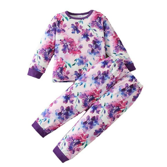 WOYY Big Girls Floral Print Pajamas Long Sleeve T Shirt Pants Loungewear, Sizes 7-8