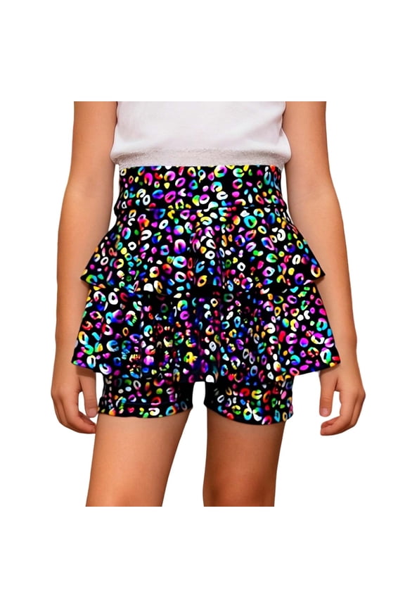 Big Girls Glitter Leopard Tiered Skort Shiny Sequin Skirt with Shorts, Sizes 9-10
