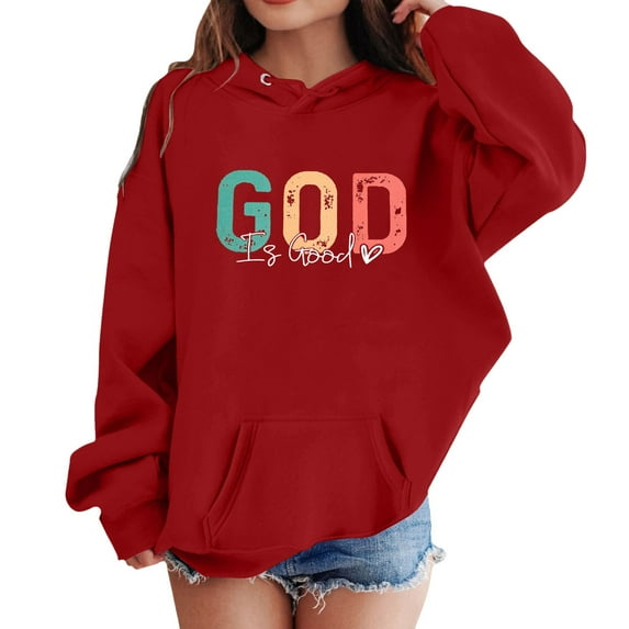 WOYY Big Girls Graphic Hoodie God Print Hooded Sweatshirt Casual Sport Pullover Top