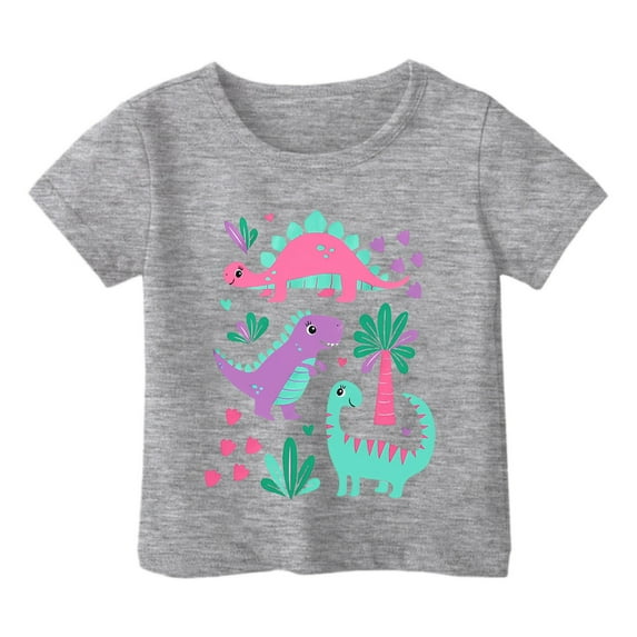WOYY Big Girls Graphic T-Shirt Cartoon Dinosaur Print Short Sleeve T Shirt, Sizes 1-13