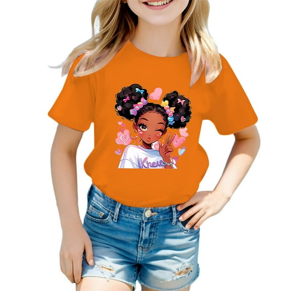 WOYY Big Girls Graphic T Shirt Cute Cartoon Short Sleeved T-Shirt Summer Casual Tshirt