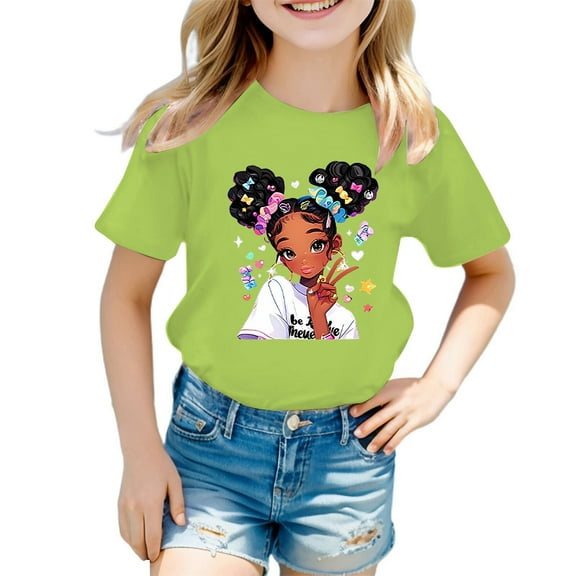 WOYY Big Girls Graphic Tee Round Neck Short Sleeve T-Shirt Cotton Summer Casual Tshirt
