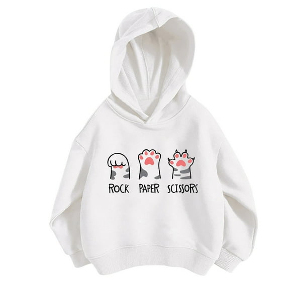 WOYY Big Girls Hoodie Cartoon Cat Print Cute Hooded Sweatshirt Pullover, Sizes 3-12
