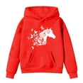 thumbnail image 1 of WOYY Big Girls Hoodie Kids Horse Print Hooded Sweatshirt Long Sleeved Pullover Top, 1 of 1