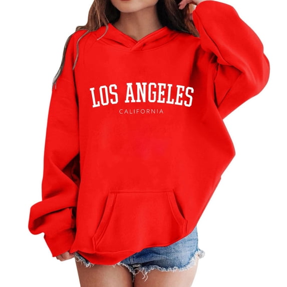 WOYY Big Girls Hoodie Los Angeles Print Loose Pullover Hooded Sweatshirt with Pocket