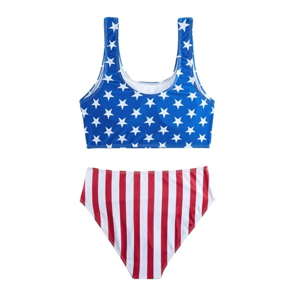 WOYY Big Girls Independence Day Bikini Swimsuit UPF 50+ Bathing Suit Swimwear,2-Piece