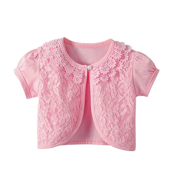 WOYY Big Girls Lace Princess Cardigan Top Summer Short Sleeve Shirt, Sizes 7-8Y