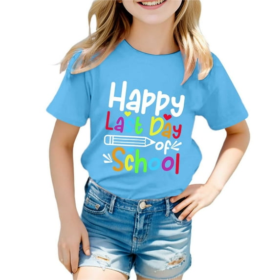 WOYY Big Girls Last Day of School T-Shirt Letter Print Short Sleeve Summer T Shirt