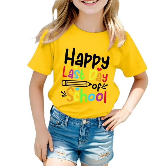 WOYY Big Girls Last Day of School Tshirt Short Sleeve Summer T Shirt Tee, Sizes 3-13