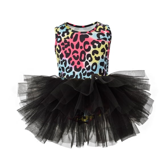 WOYY Big Girls Leopard Tutu Dress Cute Sleeveless Ballet Dance Performance Dress
