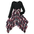 thumbnail image 1 of WOYY Big Girls Long Sleeve Plaid Patchwork Irregular Dress with Belt, Sizes 9-10, 1 of 5