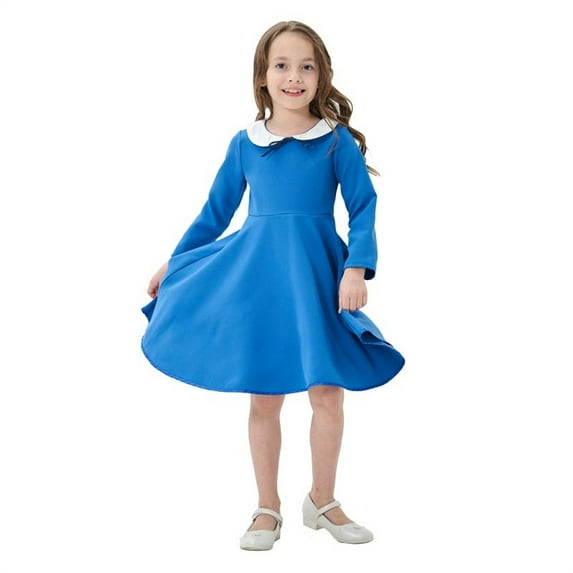 WOYY Big Girls Long Sleeve Shirt Dress School Style Casual Midi Dresses